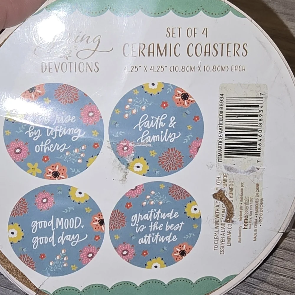 Spring Devotions Set of 4 Ceramic Coasters Floral Inspirational Quotes 88934